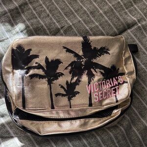Victoria's Secret Metallic Gold Cosmetic Bag with Palm Trees